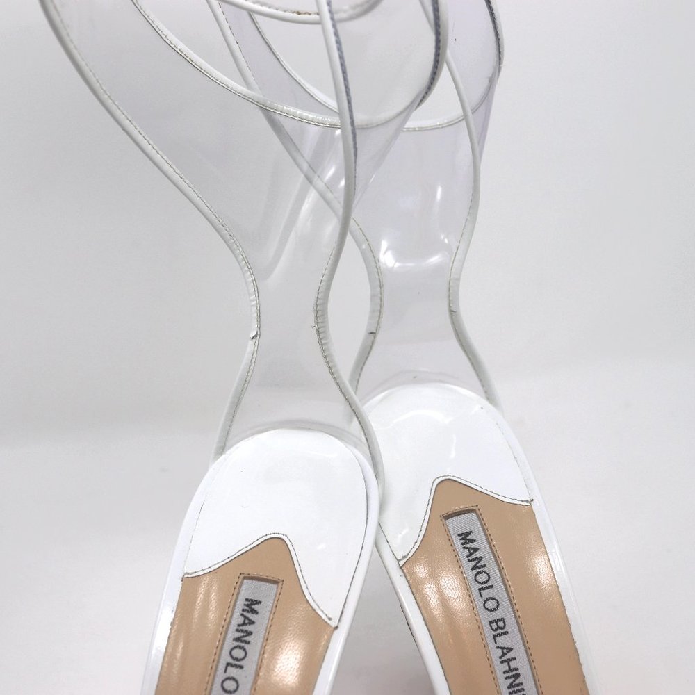 37.5 Manolo Clear PVC Ankle Tie Strap Sandals - Picture 7 of 8